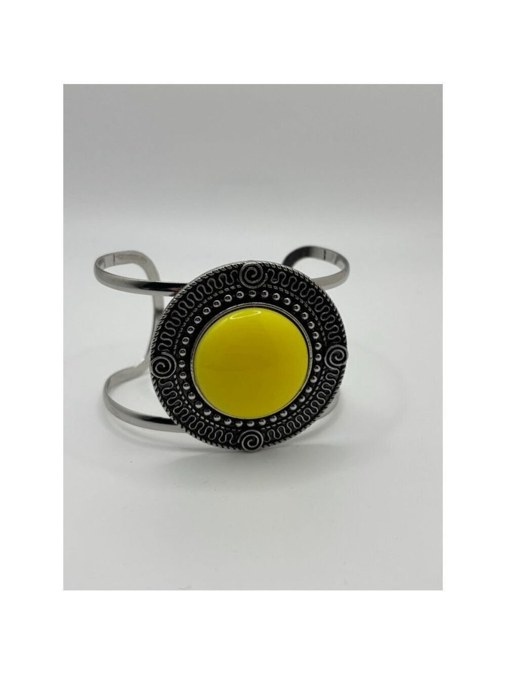 Silver Yellow Cuff Bracelet Statement Bold NWOT